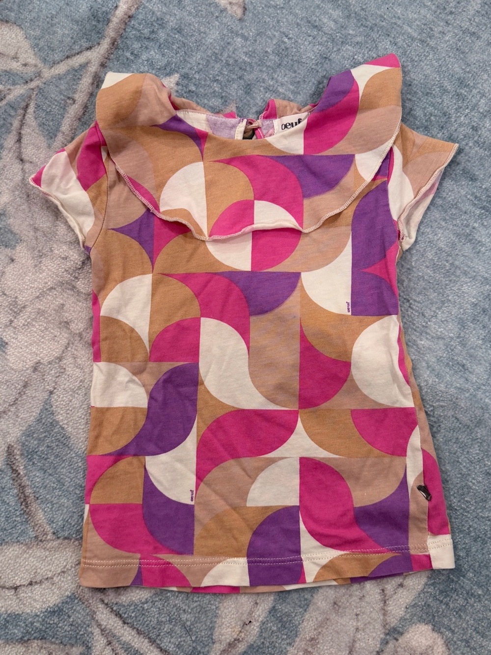 Oeuf Organic Pink Purple Tan Patterned Dress Top